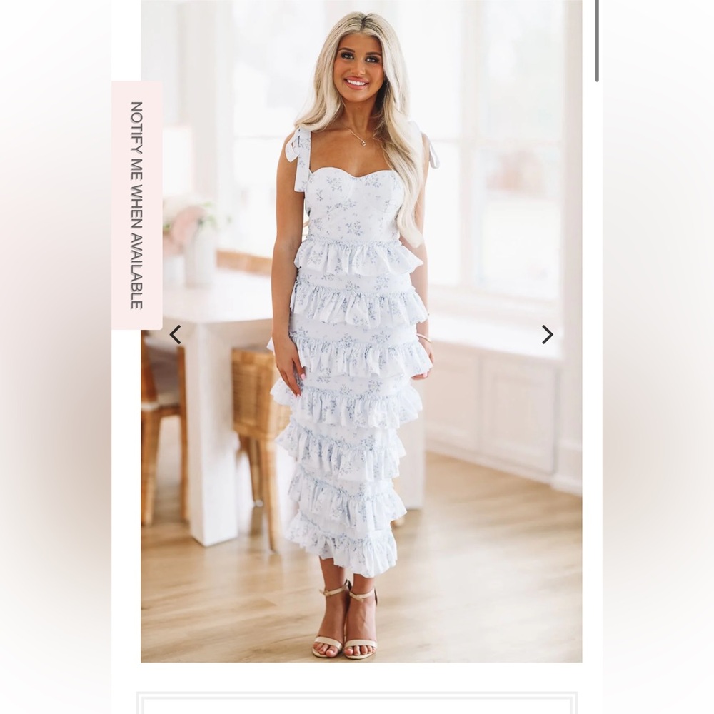Hazel & olive Tiered Ruffle Midi Dress in Light Blue